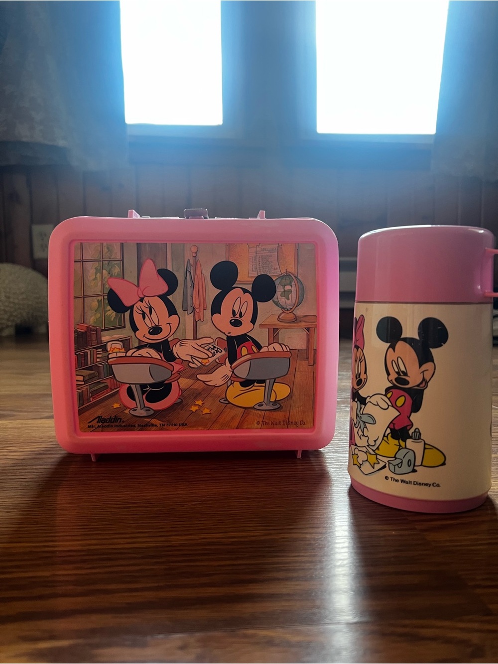 Disney Mickey & Minnie 1980s Pink Lunchbox and Thermos Set